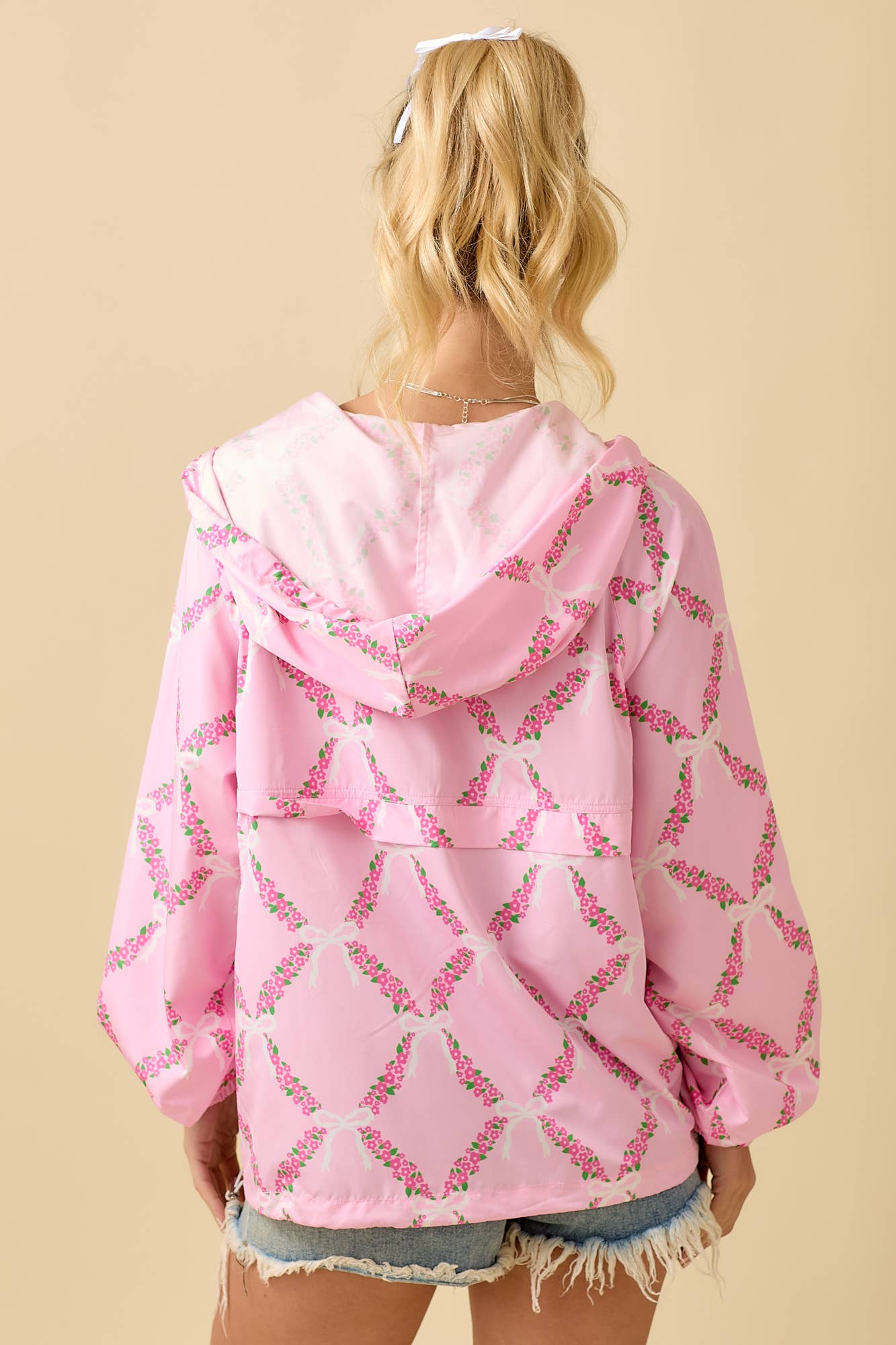 Coquette Ribbon And Floral Printed Windbreaker
