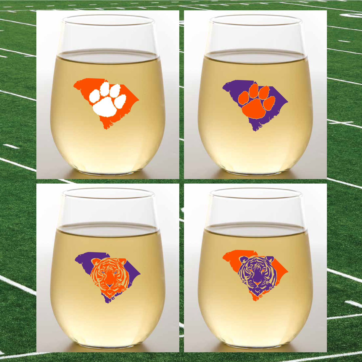 CLEMSON Unbreakable Stemless TRITAN Plastic Wine Glasses