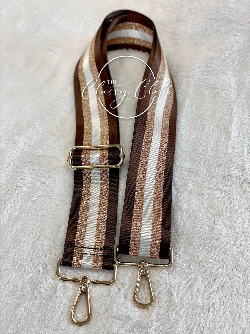 Crossbody Guitar Strap - Black Gold Vertical Stripe RTS