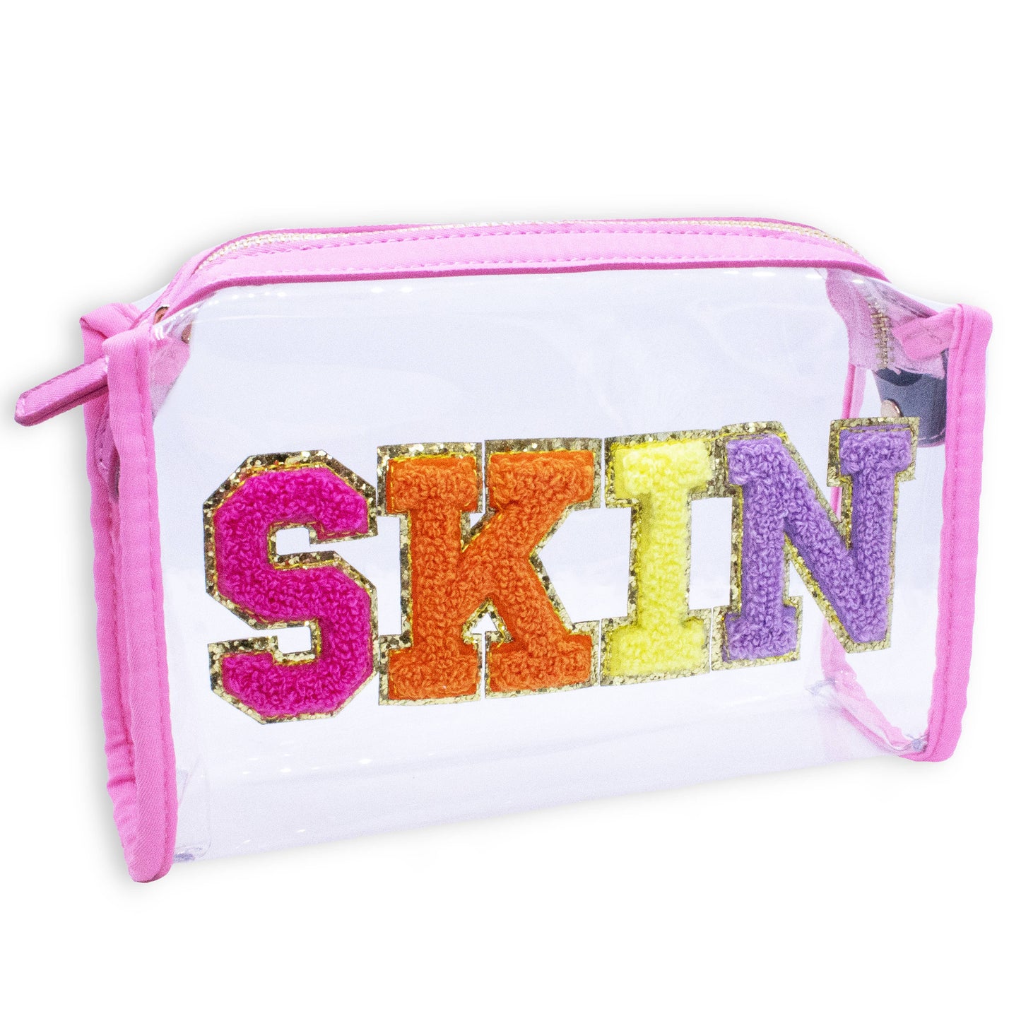 Preppy Skincare Bag, Chenille Varsity Letter Travel Pouch