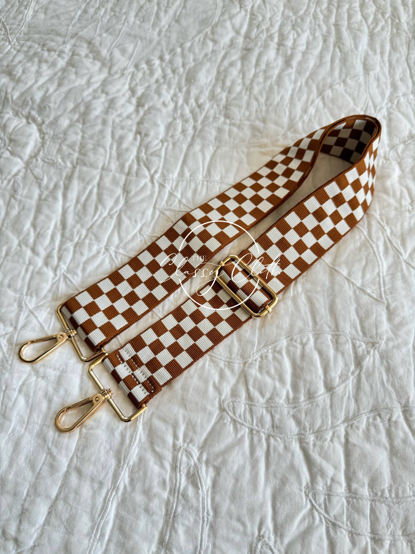 Crossbody Guitar Strap - Brown Checkered RTS