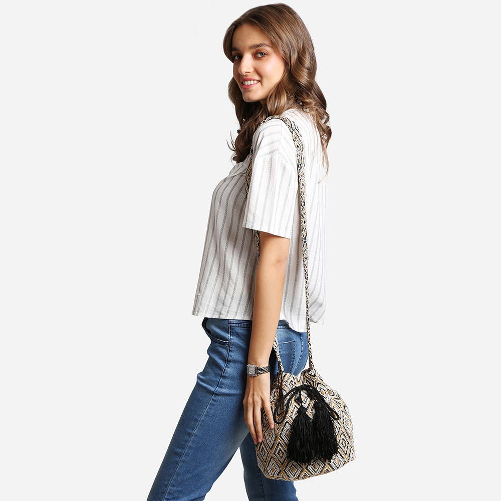 Boho Tribal Tassel Bucket Bag