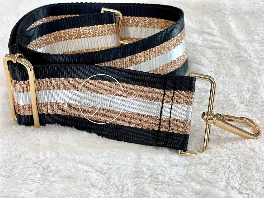 Crossbody Guitar Strap - Black Gold Vertical Stripe RTS