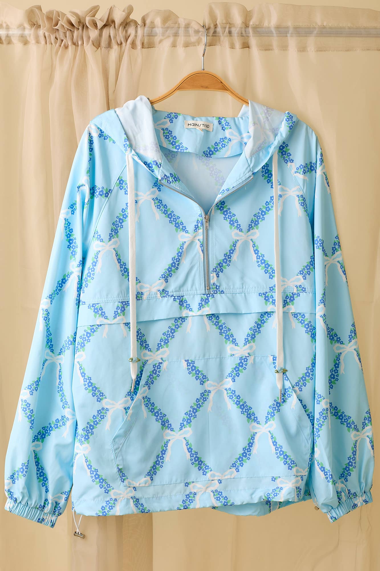 Coquette Ribbon And Floral Printed Windbreaker