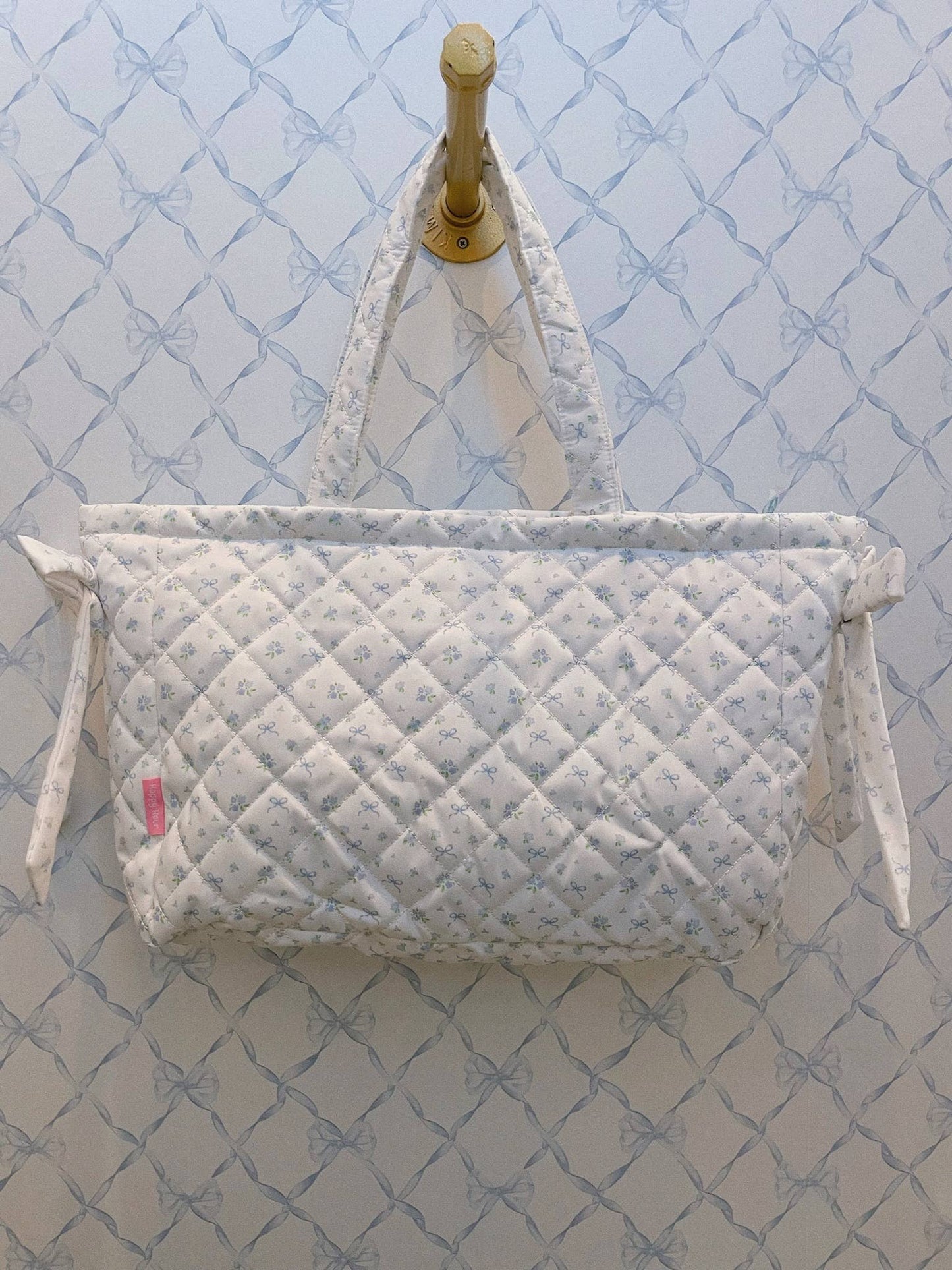 Large Blue Flower Print Bow Bag