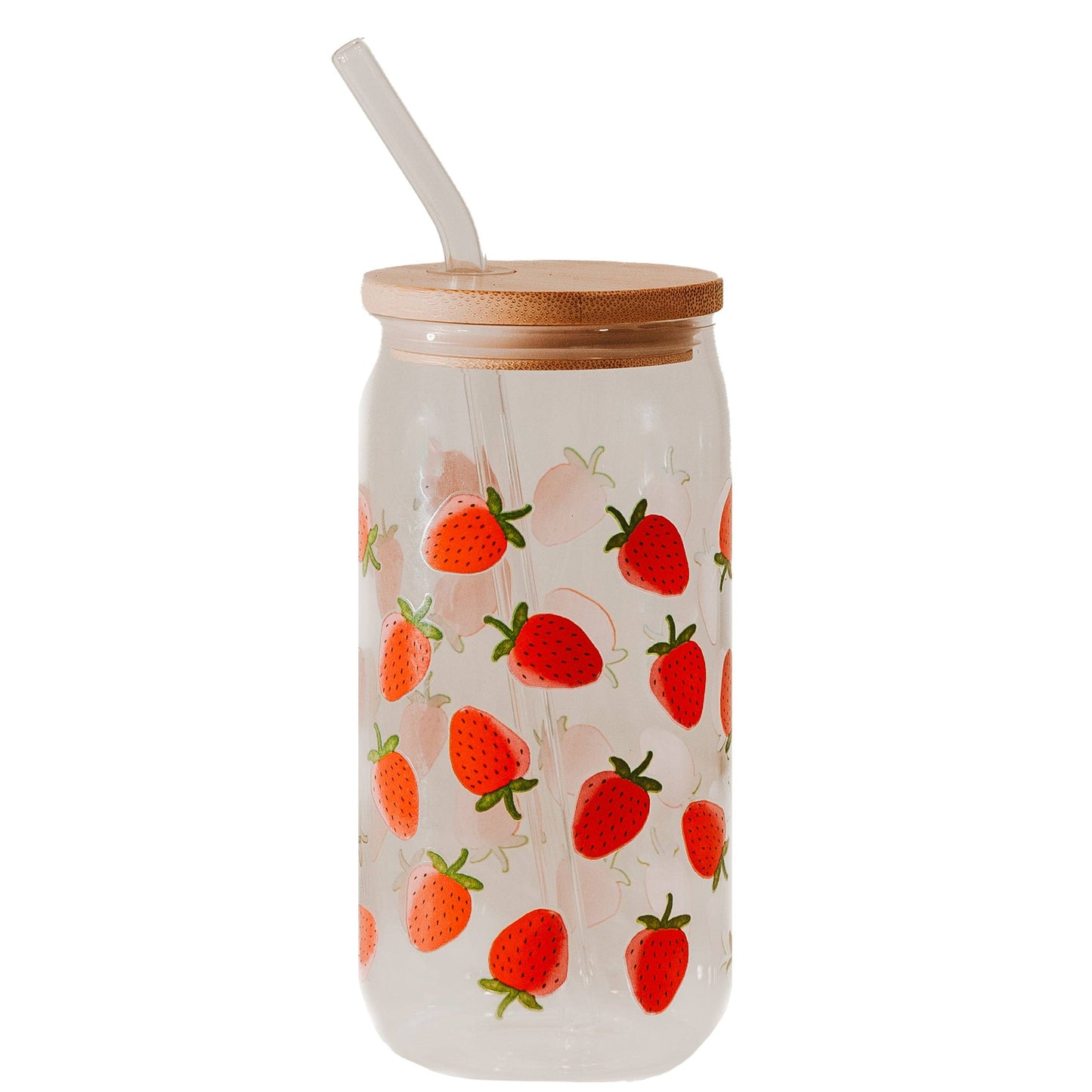 Strawberry 17 oz Can Glass w/ Straw