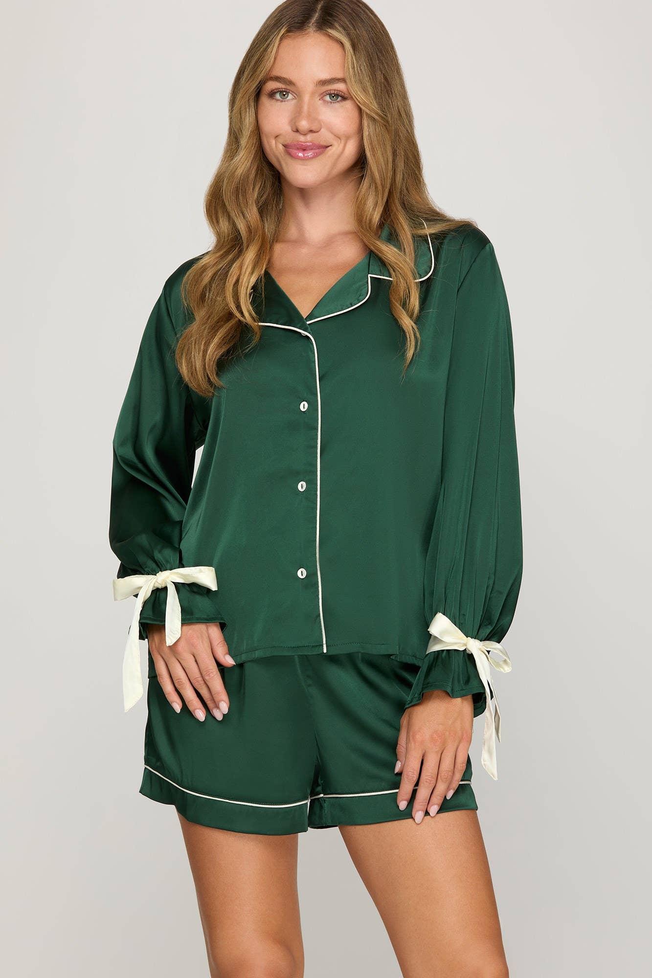 Silk Pajama Set w/Sleeve Ties