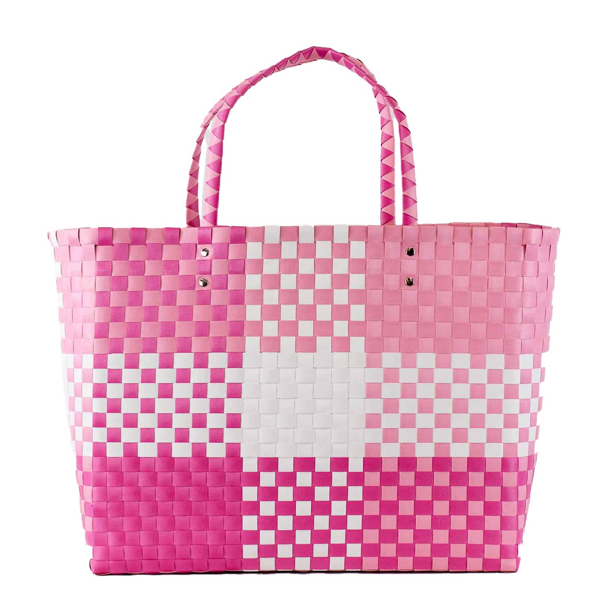 Heather Woven Beach Tote White/Pink 17x14x5