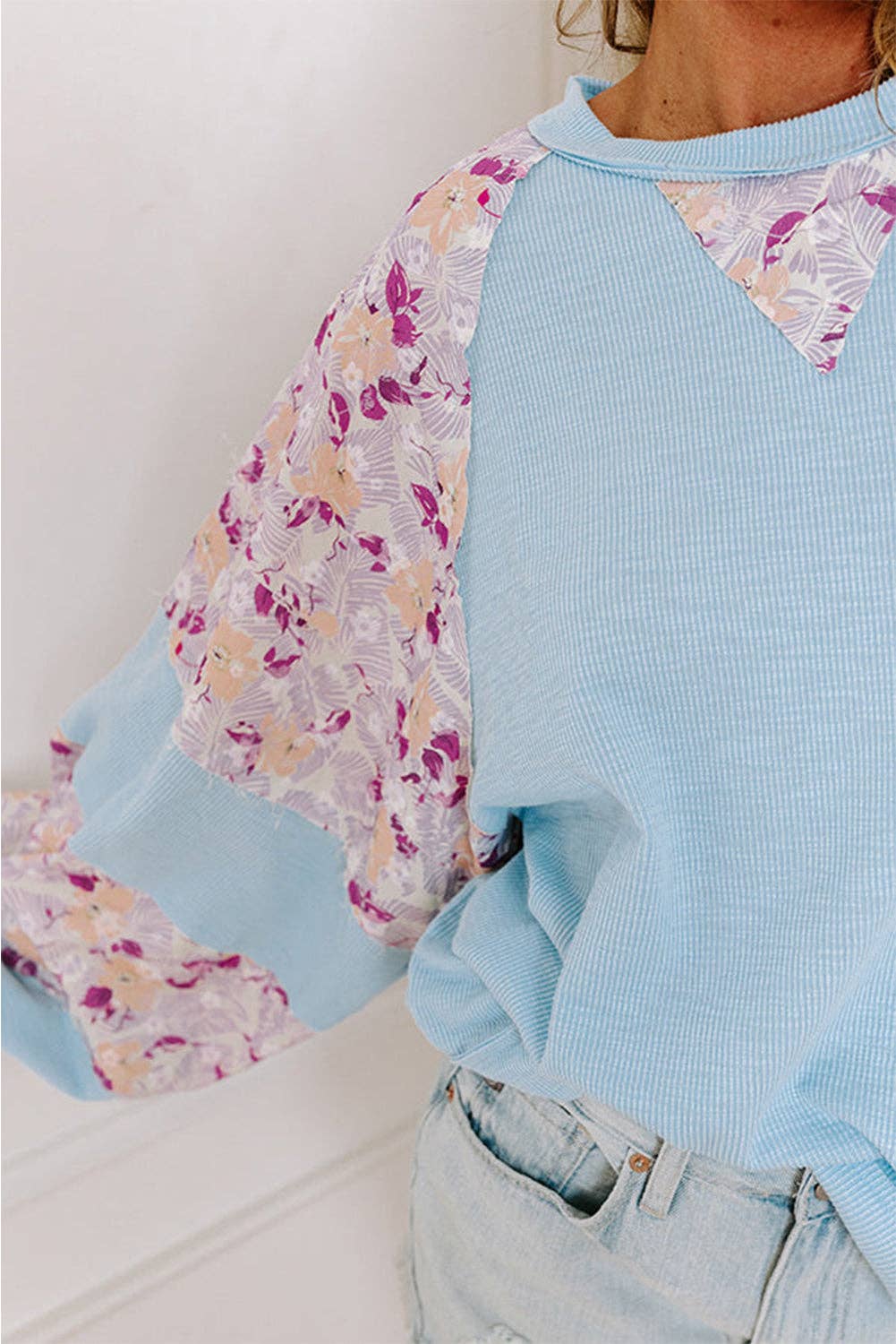 Floral Patchwork Balloon Sleeve Blouse