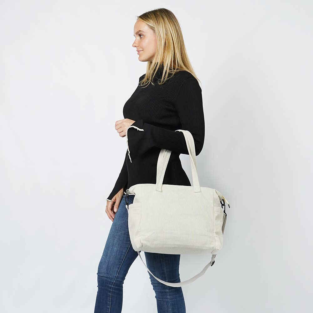 Multi Pocket Corduroy Tote Bag