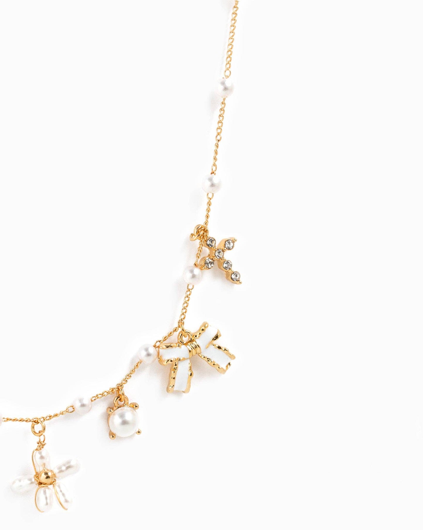 Pearl Flower Multi Charm Necklace