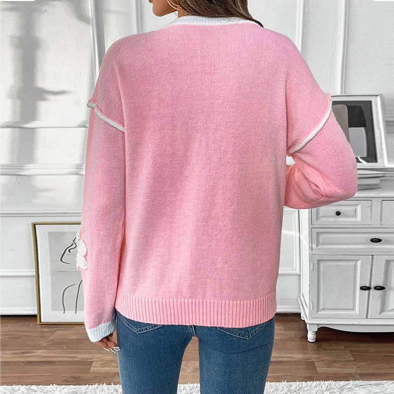 V-Neck Decal Pink Sweater