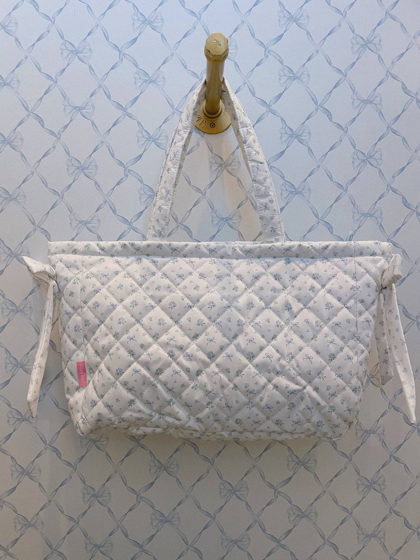 Large Blue Flower Print Bow Bag