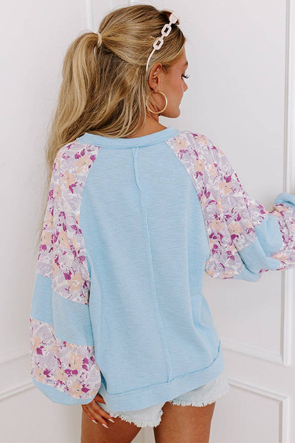 Floral Patchwork Balloon Sleeve Blouse