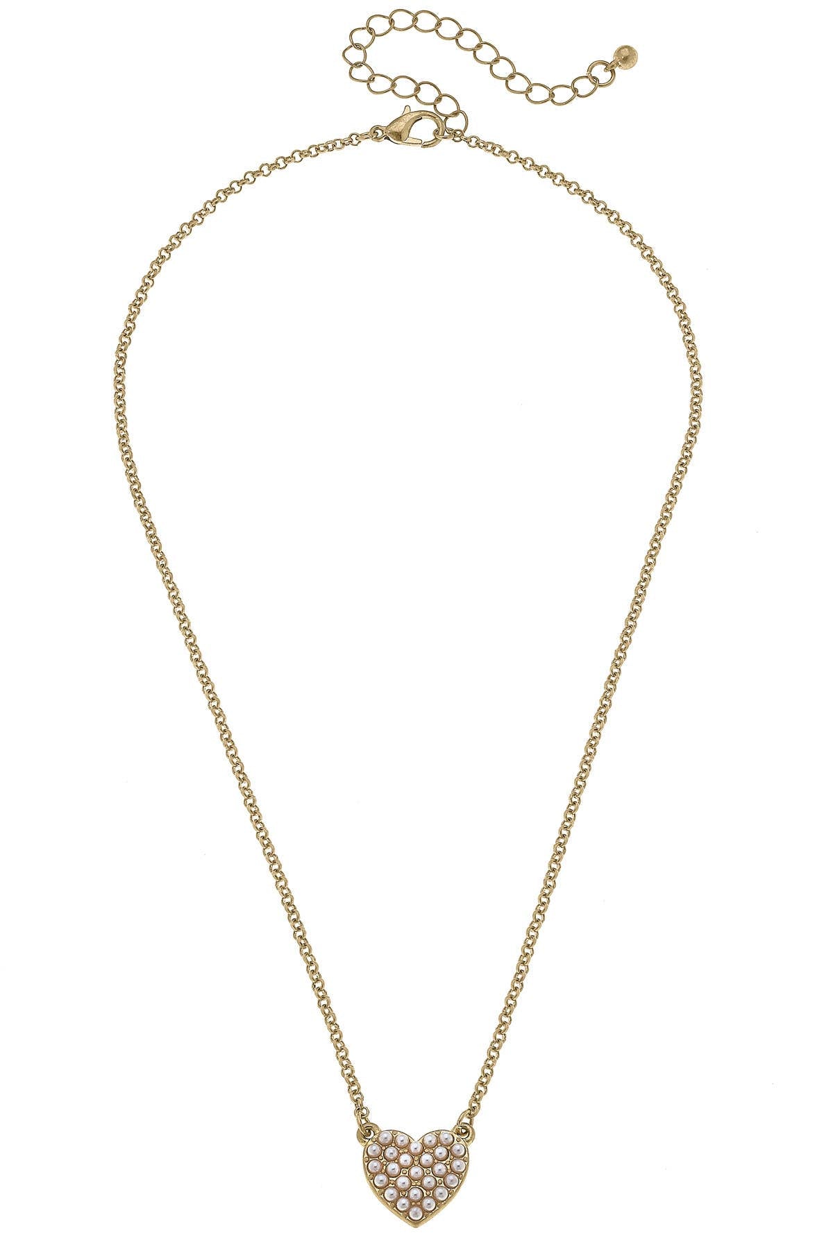 Meryl Pearl Studded Heart Pendant Necklace in Worn Gold