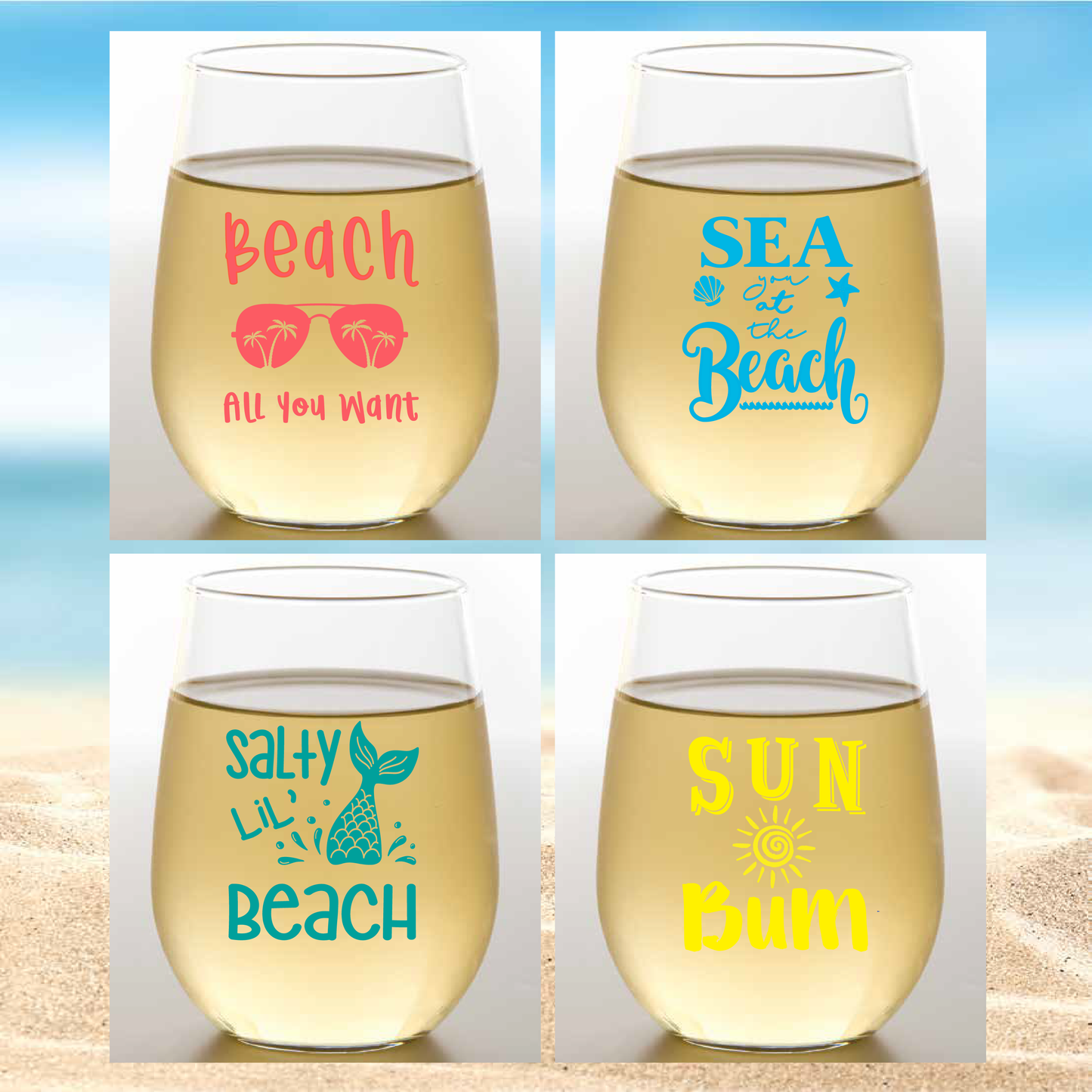 SALTY LIL' BEACH Tritan Unbreakable Stemless Wine Tumblers