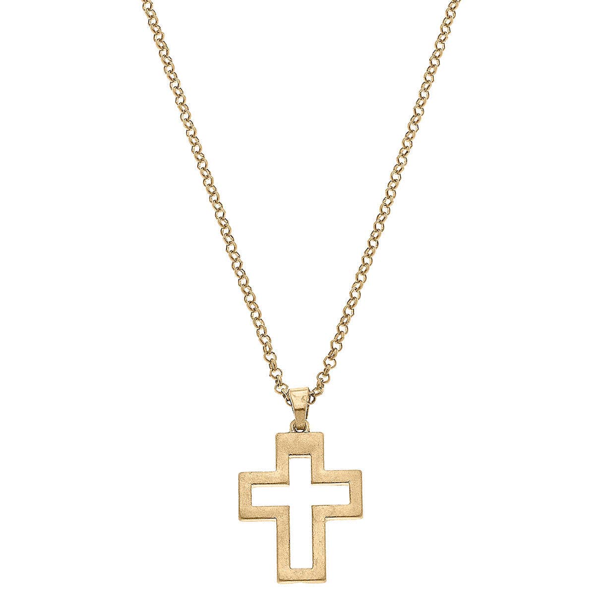 Charlotte Delicate Cross Pendant Necklace in Worn Gold