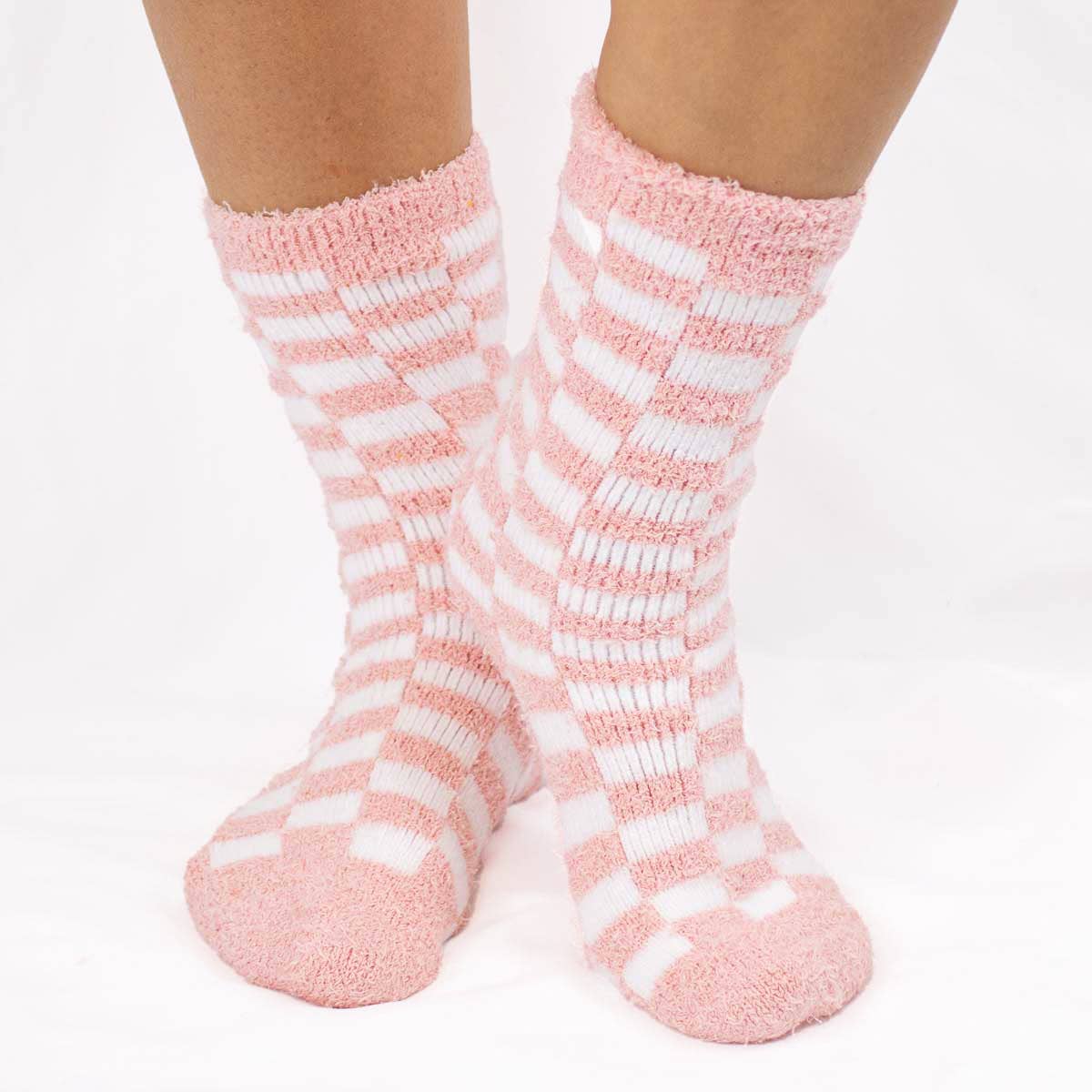 Women's Checkerboard Snuggle Socks Pink