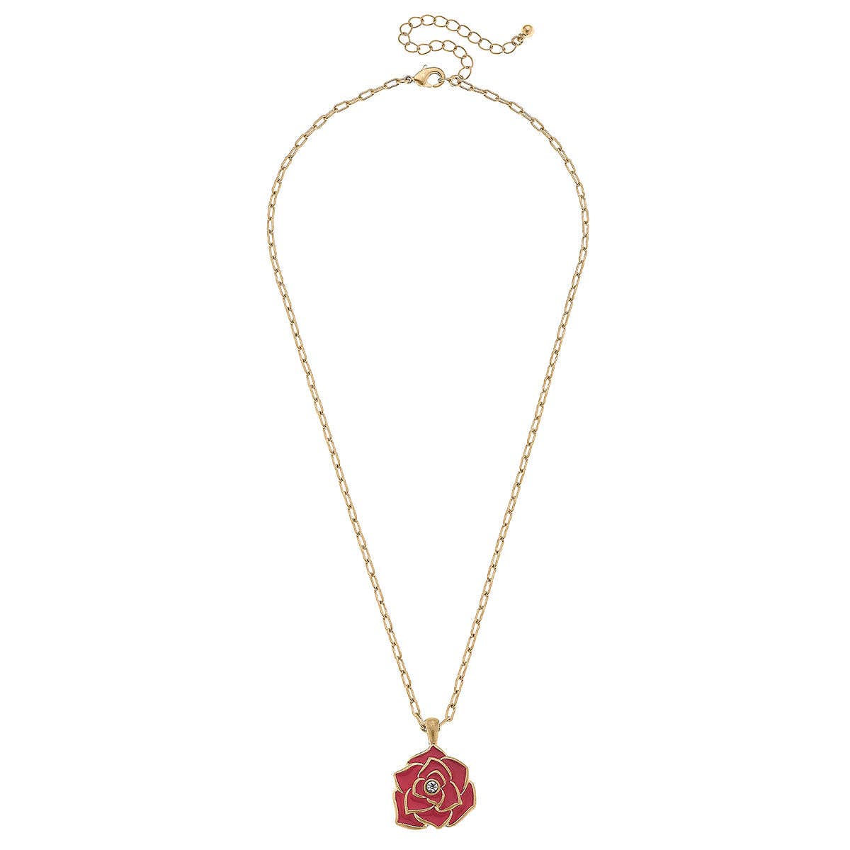 Isabella Enamel Rose Pendant Necklace in Worn Gold
