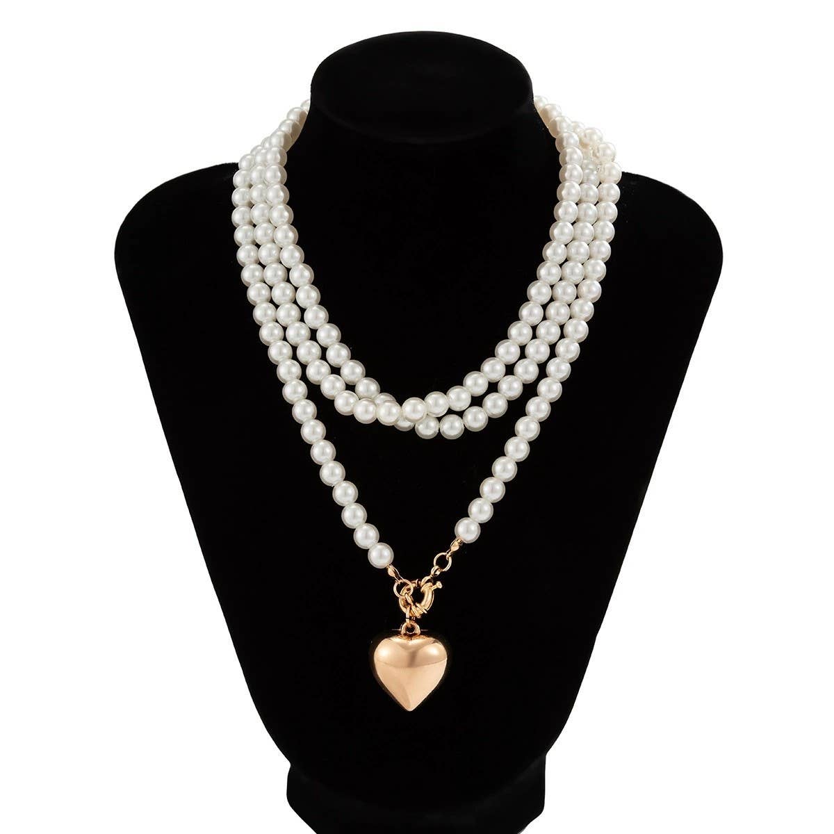 MULTI WRAP PEARL BEADED HEART CHARM NECKLACE