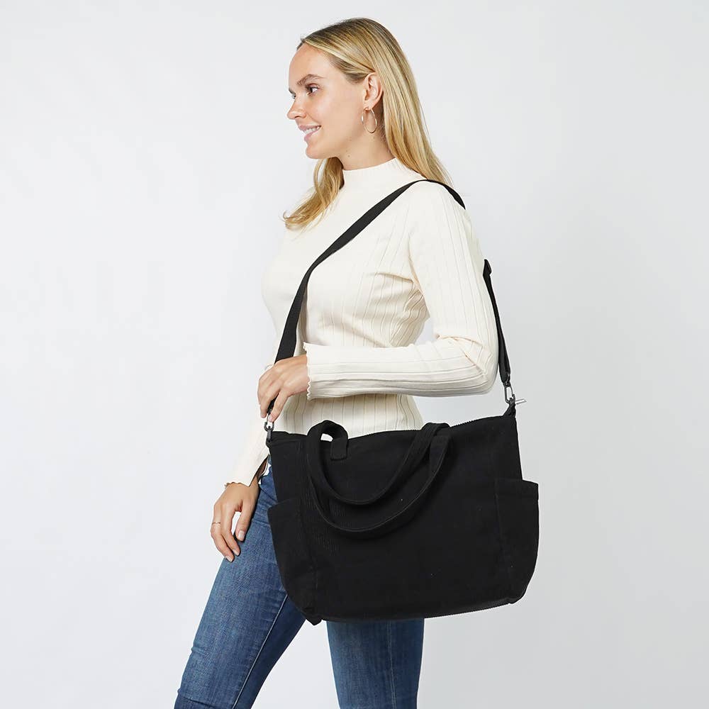 Multi Pocket Corduroy Tote Bag