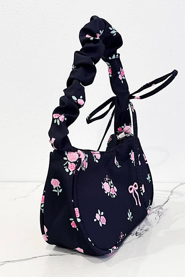 Lily Black Floral and Bow Shoulder Bag