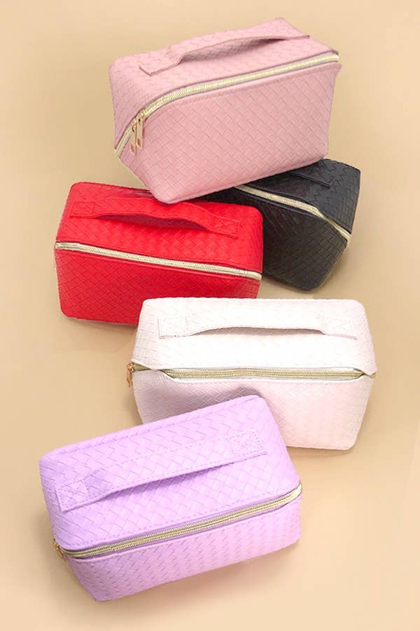 FAUX LEATHER OPEN FLAT COSMETIC MAKEUP POUCH BAG