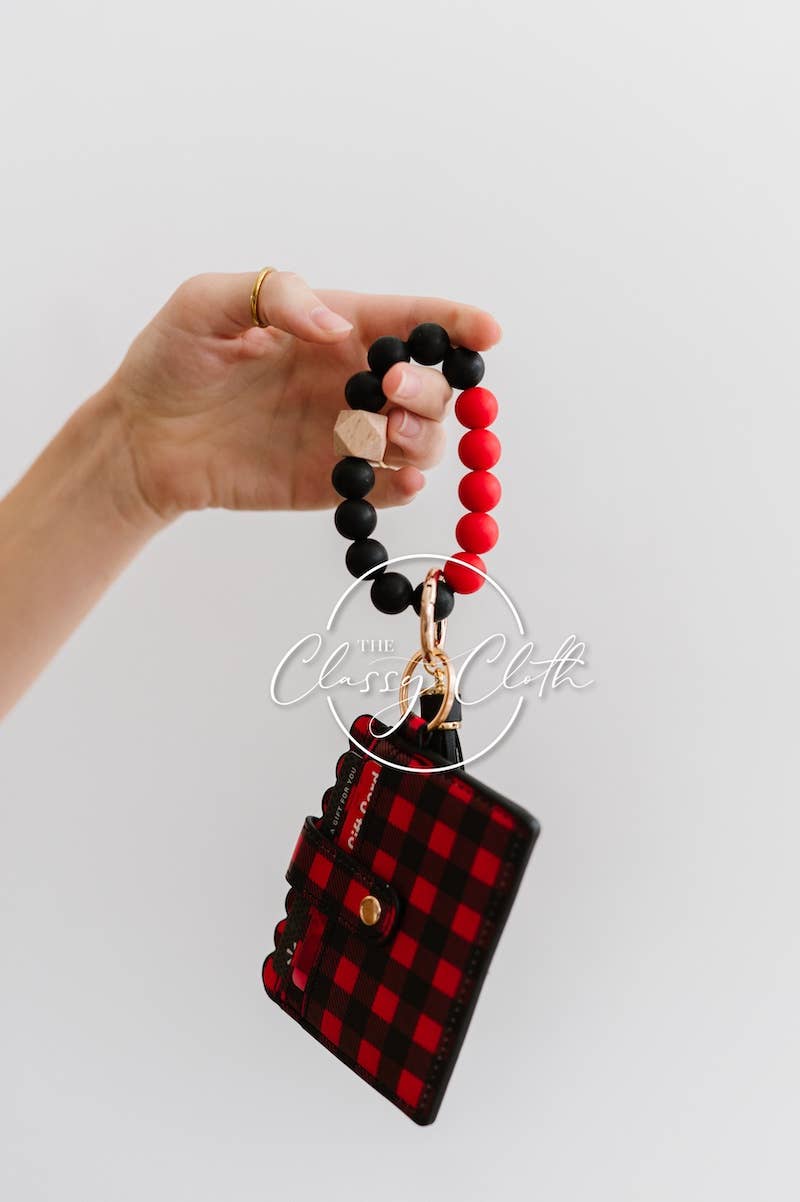 Wristlet Keychain Wallet - Red Buffalo Plaid RTS