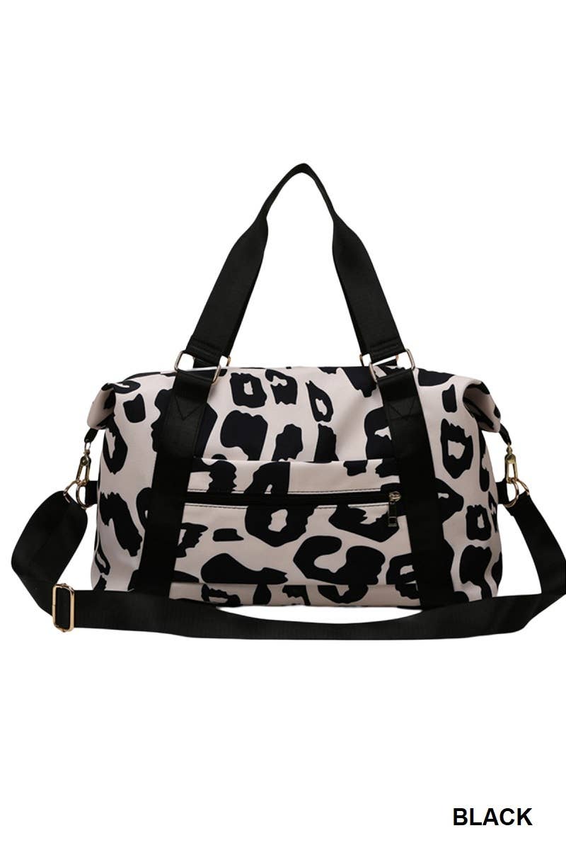 Leopard Print Large Weekend Travel Duffle Bag: BLACK