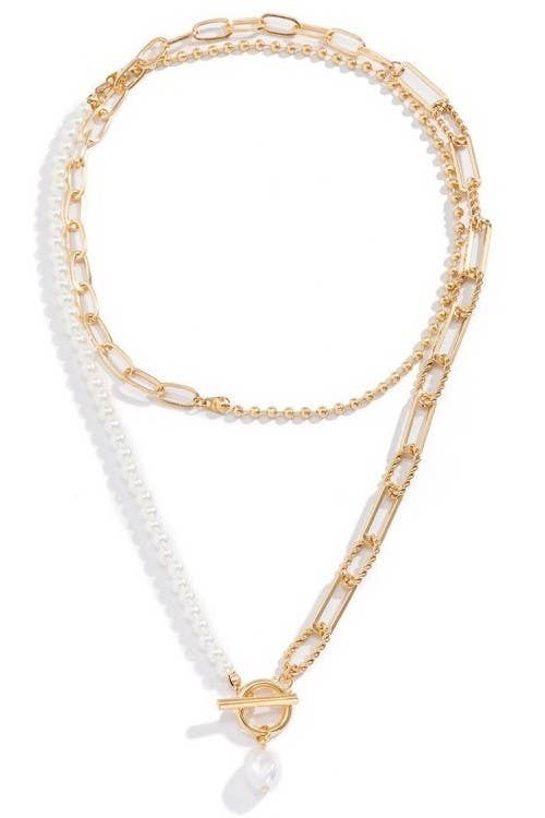 PEARL MIX DOUBLE LAYER TOGGLE NECKLACE