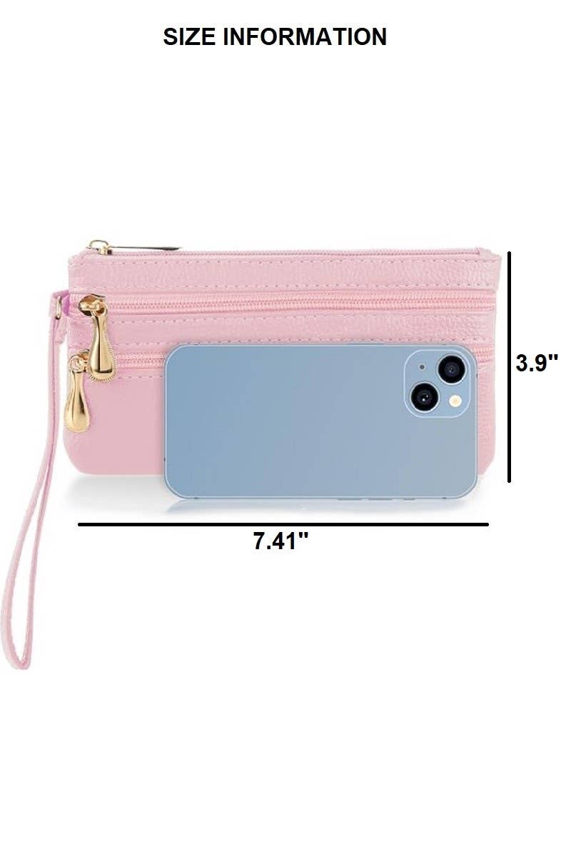 Leather Triple Zip Wrist Clutch