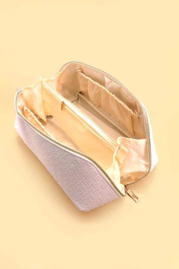 FAUX LEATHER OPEN FLAT COSMETIC MAKEUP POUCH BAG