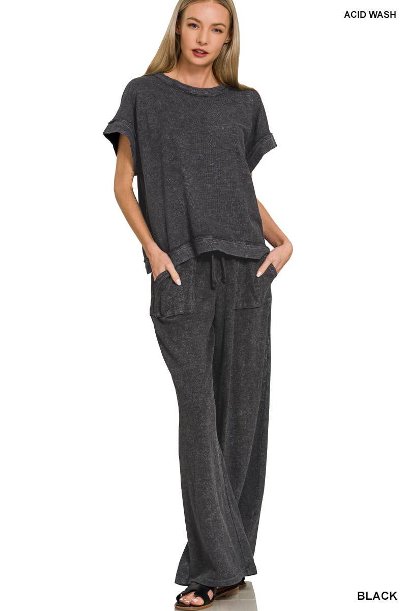 Washed Slub Short Sleeve Tee And Long Pants Set