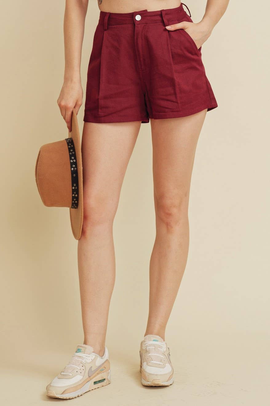 Pleat Front Twill Shorts
