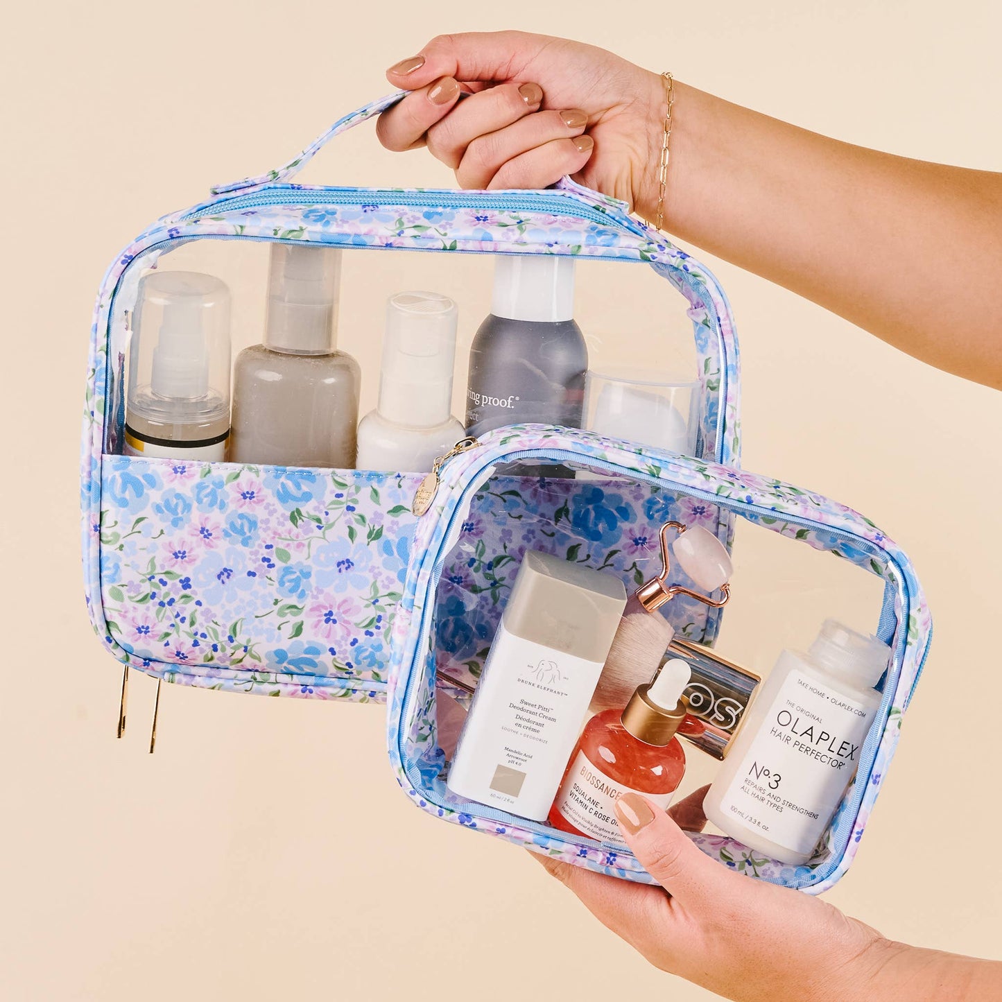 Clearly Chic Cosmetic Bag Set-Secret Garden Blue
