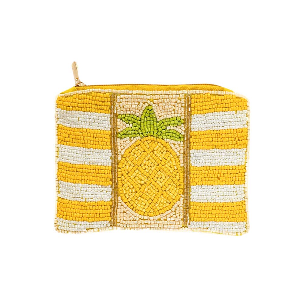 Pineapple Striped Seed Beaded Mini Pouch Bag