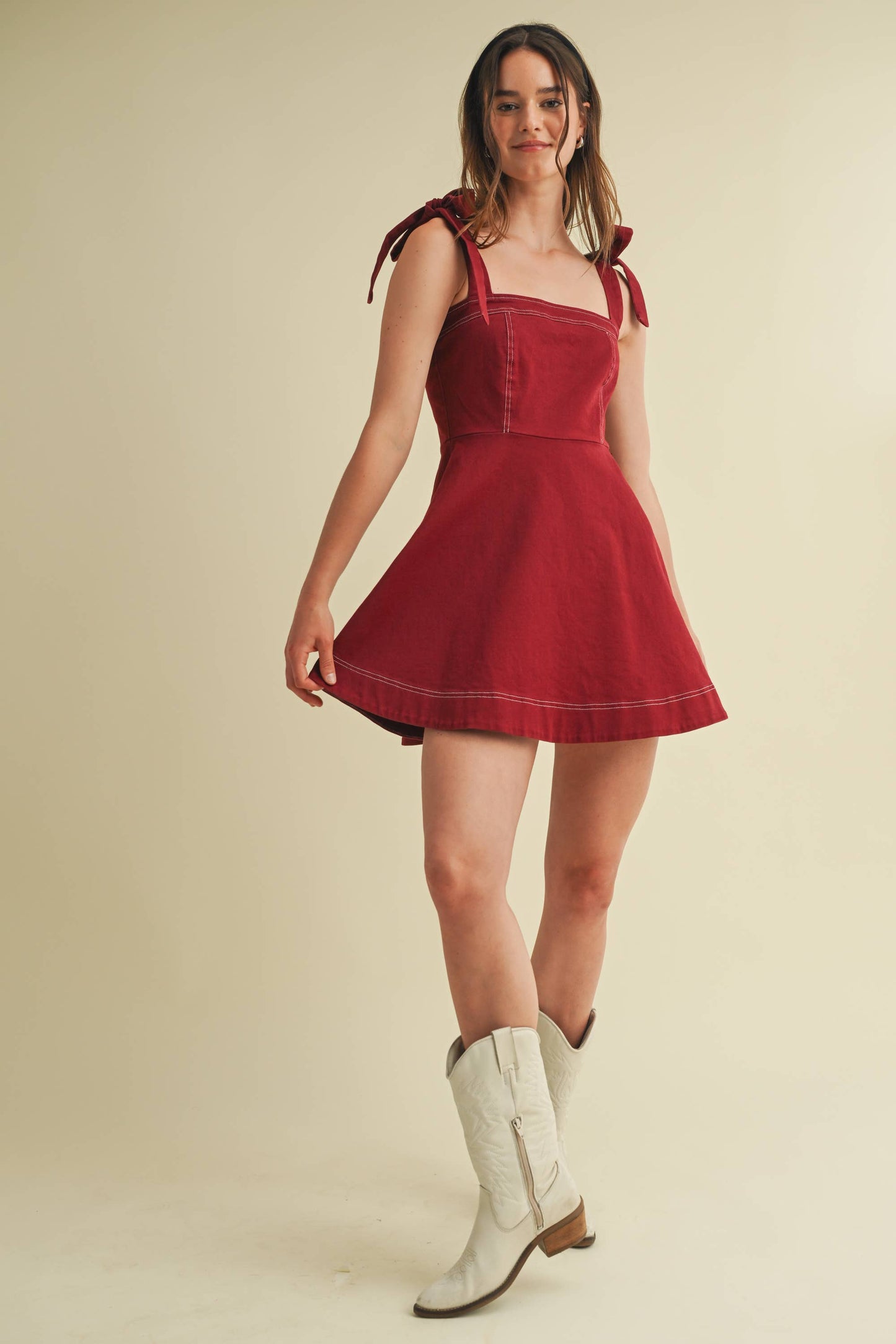 STRAP TIE FLOWY MINI DRESS
