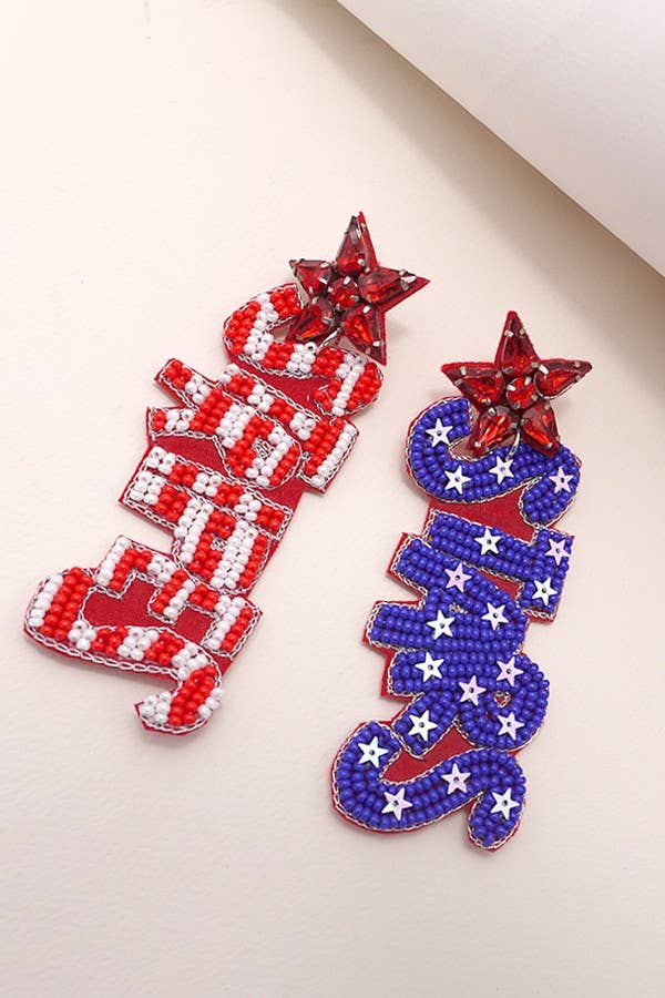 4TH OF JULY SEEDBEAD STARS STRIPE EARRINGS