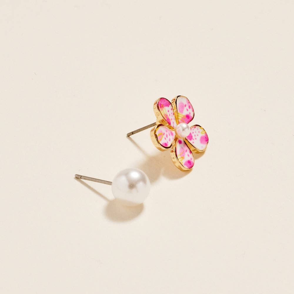 Watercolor Flower Pearl 2Pair Set Earrings