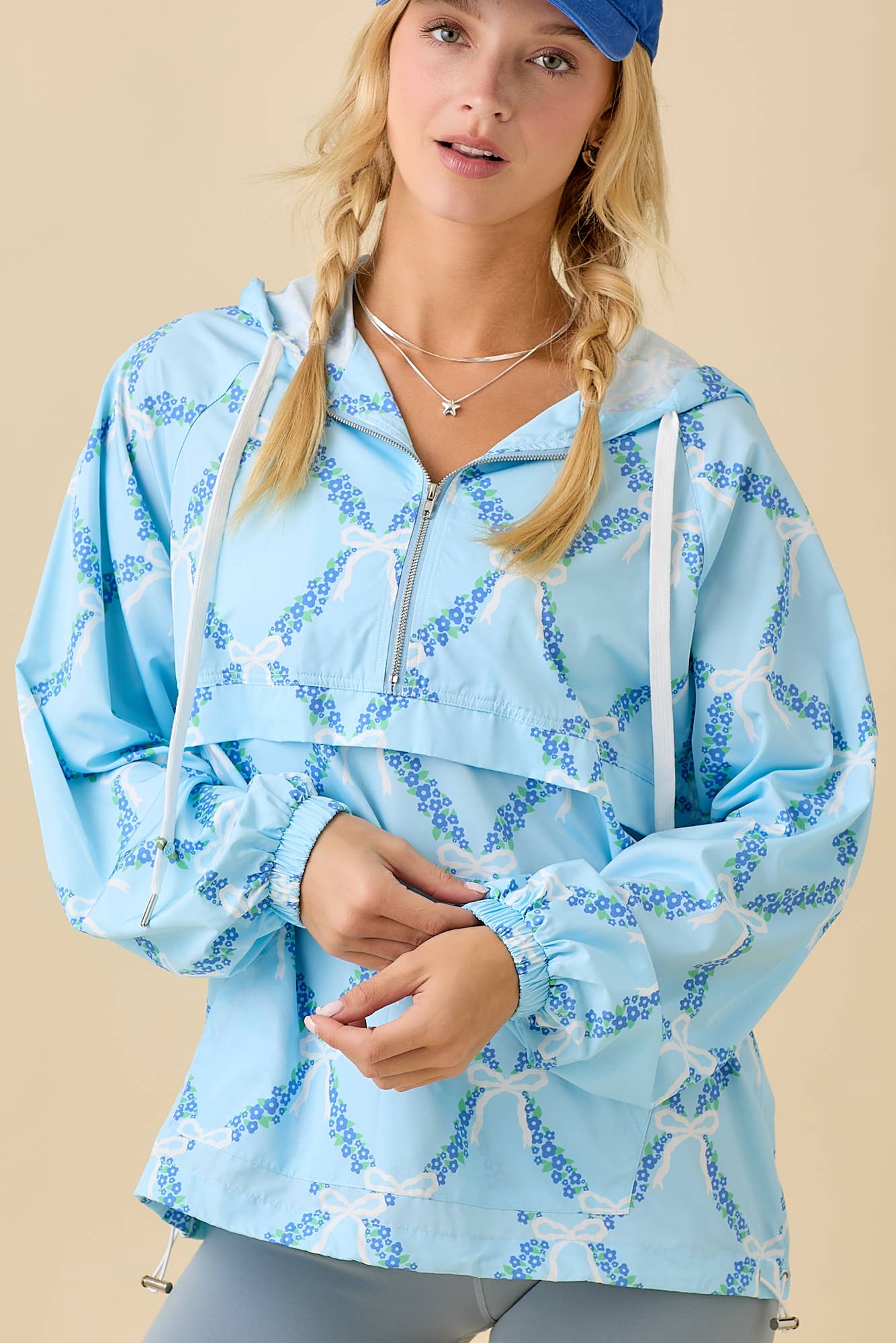 Coquette Ribbon And Floral Printed Windbreaker