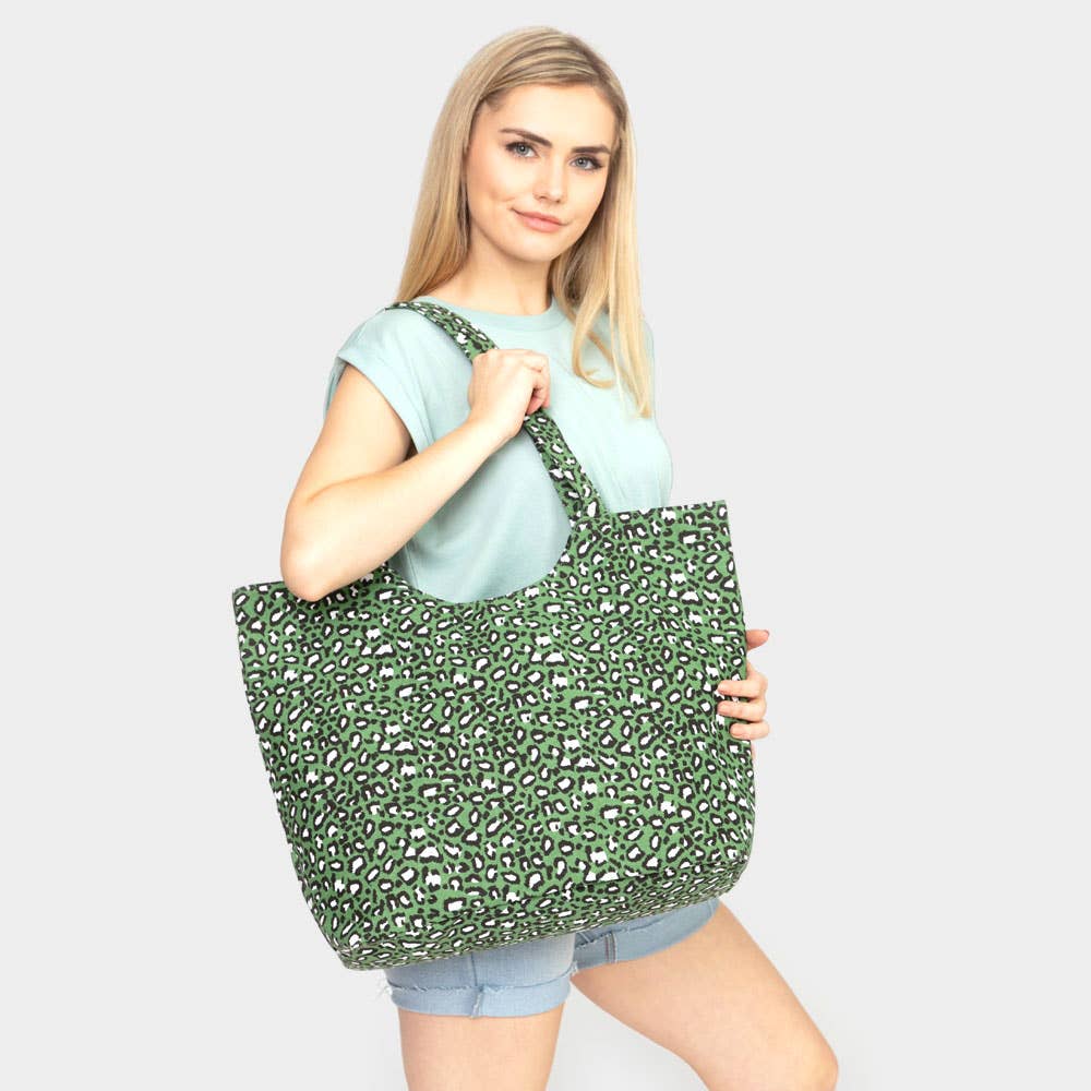 Leopard Print Jute Tote Bag