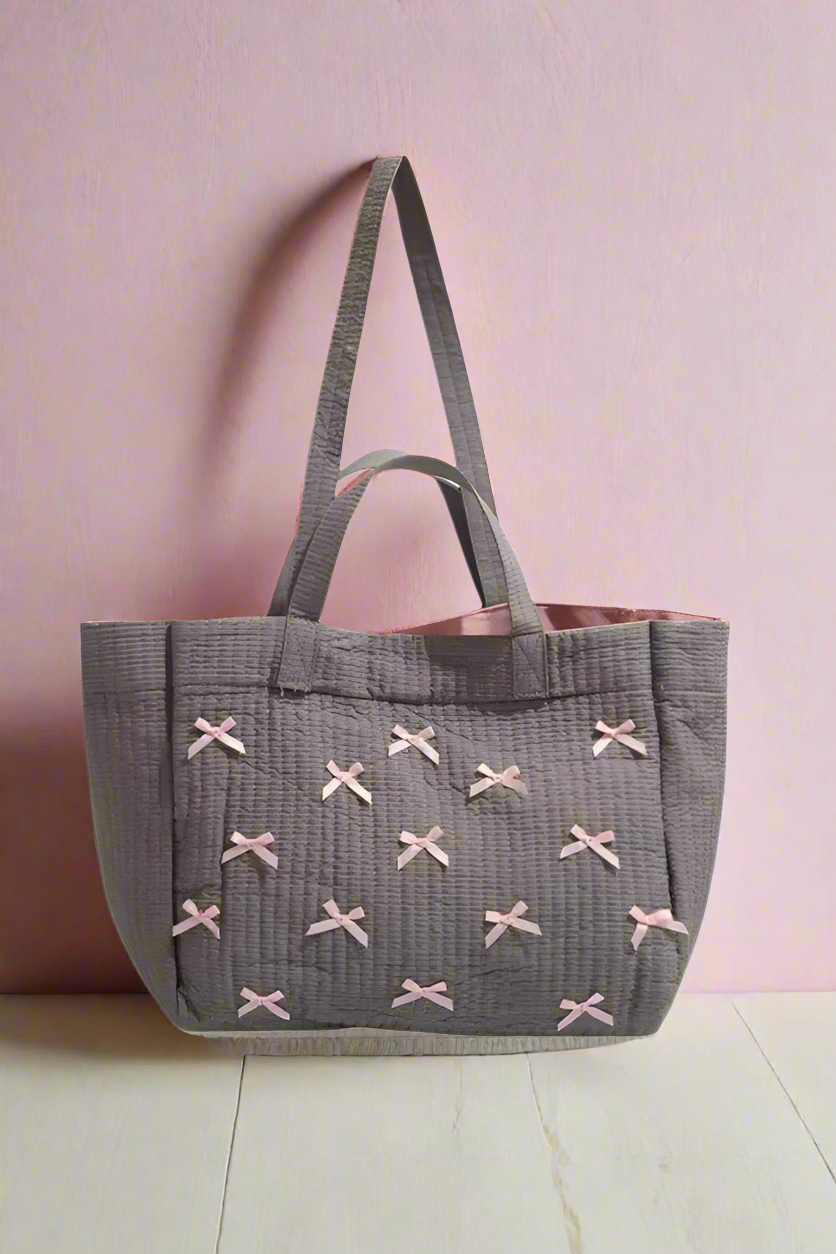 Gray w/Pink Bows Tote