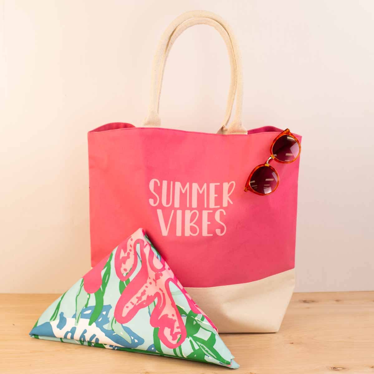 Summer Vibes Tropic Tote Pink/Natural 20x16.75x6.5