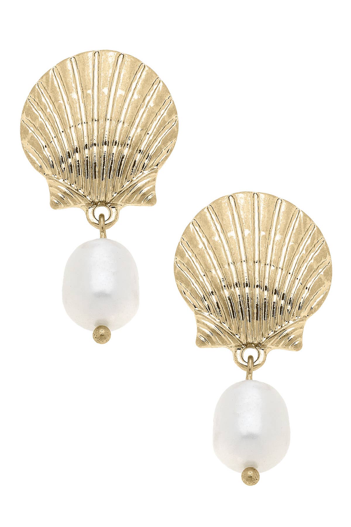 Perla Scallop Shell Drop Earrings in Shiny Gold