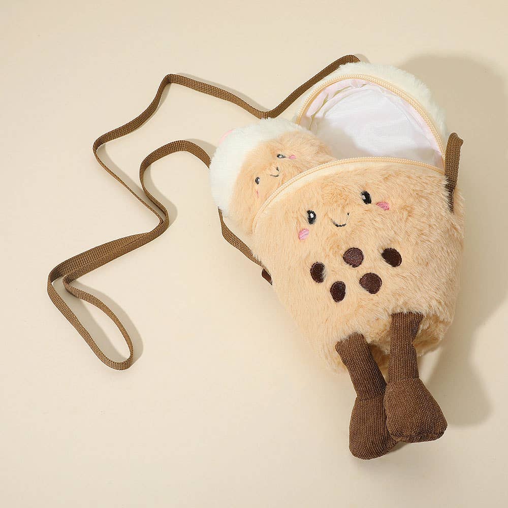 Plush Boba Tea Crossbody Bag Mini Keychain Set