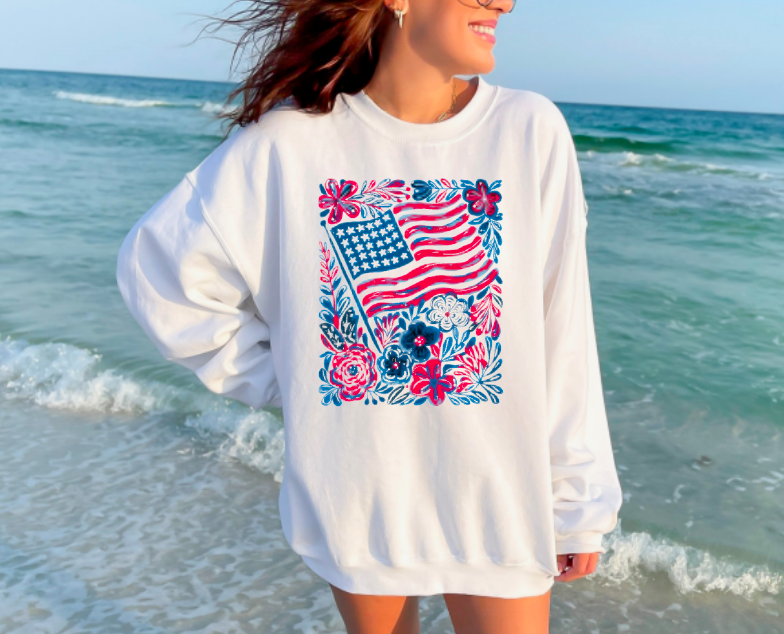 Retro Floral USA Flag Sweatshirt