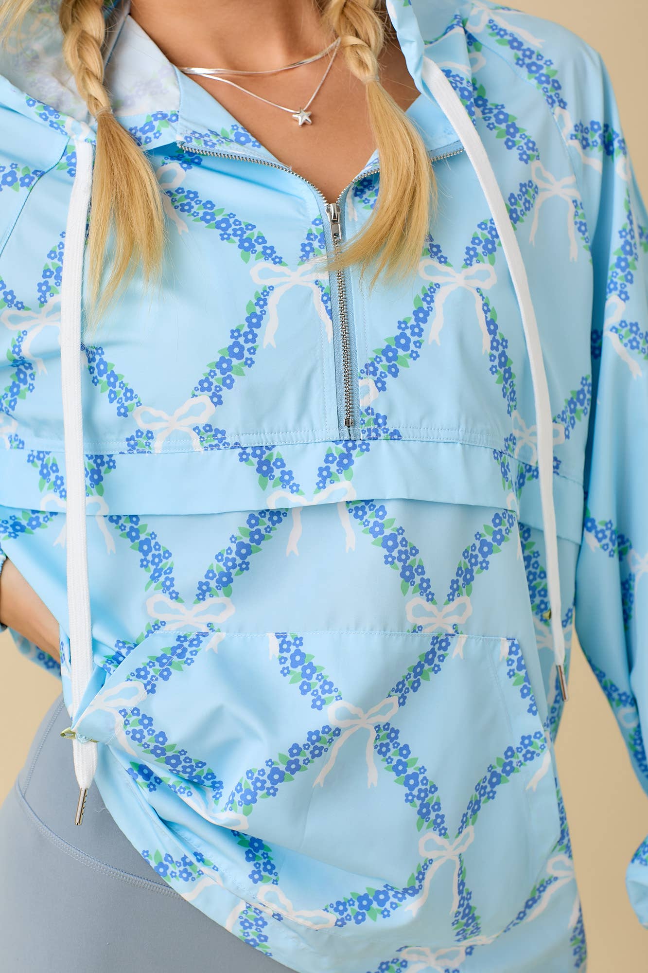 Coquette Ribbon And Floral Printed Windbreaker
