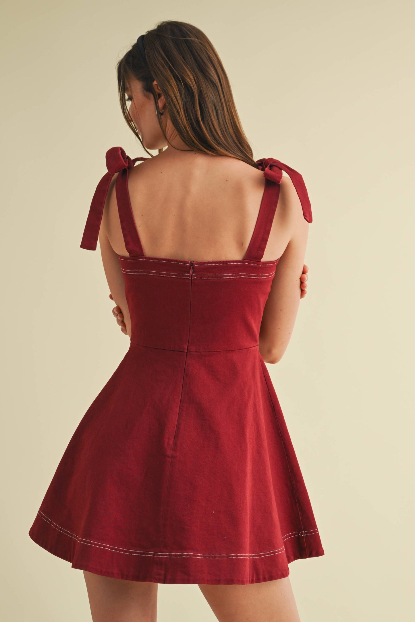 STRAP TIE FLOWY MINI DRESS