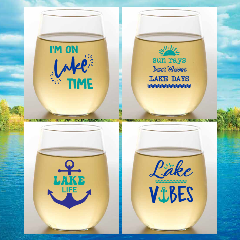 ON LAKE TIME Tritan Unbreakable Stemless Wine Tumblers