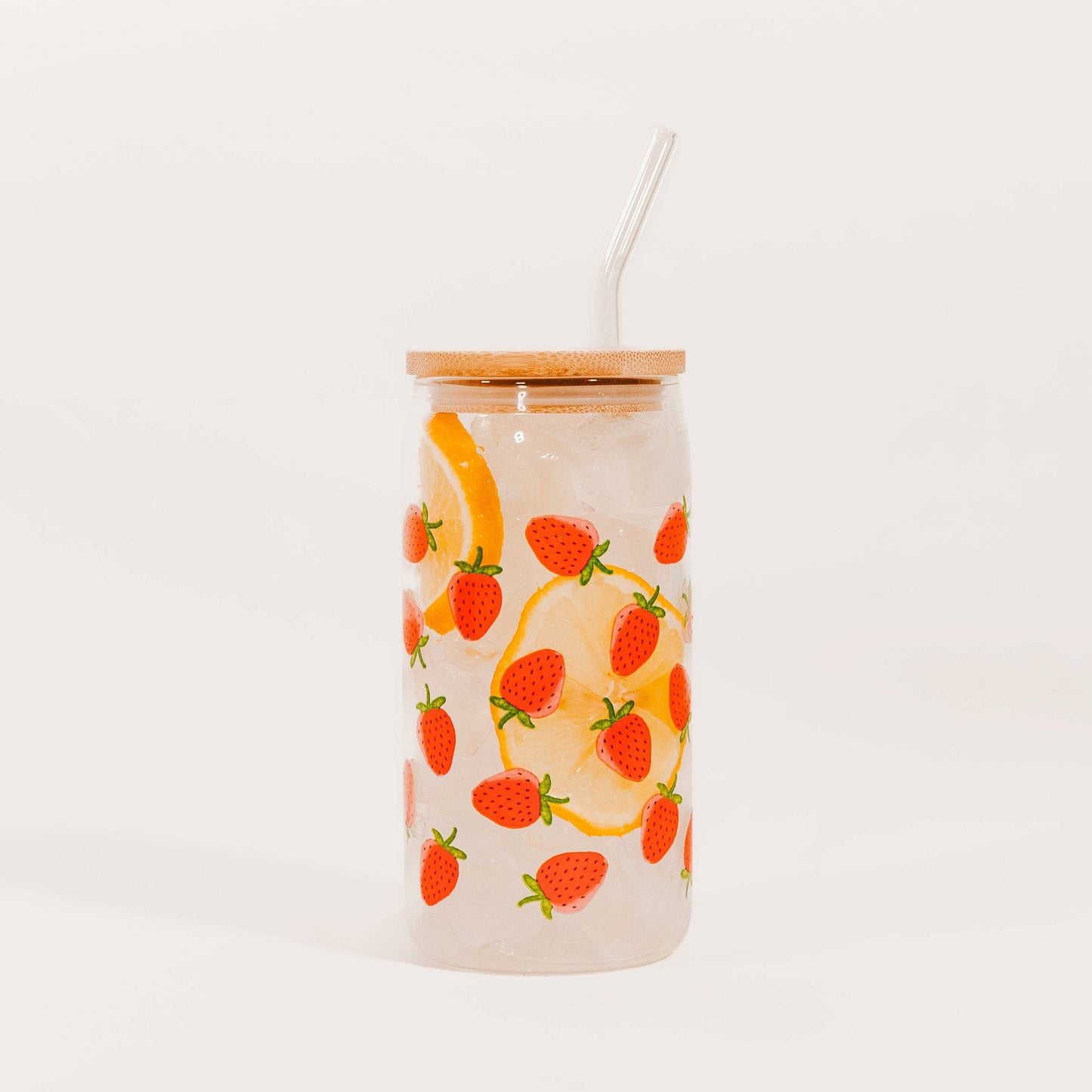 Strawberry 17 oz Can Glass w/ Straw